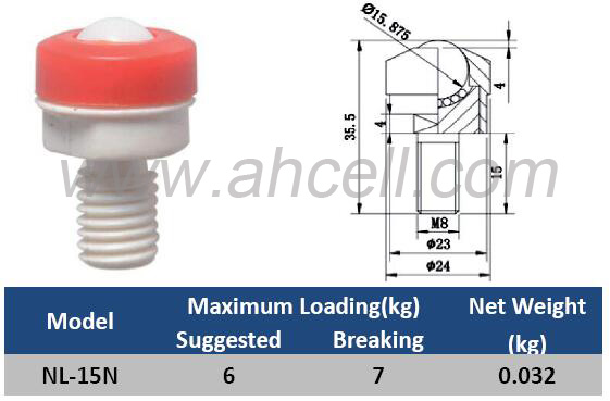 NL-15N bolt sửa chữa đầy đủ POM PA PP ABS Nylon bóng đơn vị chuyển giao bánh