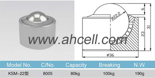 KSM-22 Công suất nặng gia công bóng chuyển Caster mang