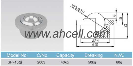 SP-15 Ball chuyển uint, 40kg Load Capacity, 15mm mang bóng đơn vị