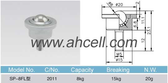SP-8FL Ball chuyển đơn vị, 8kg năng lực tải bóng đơn vị, với vận chuyển M5 Threaded Bolt
